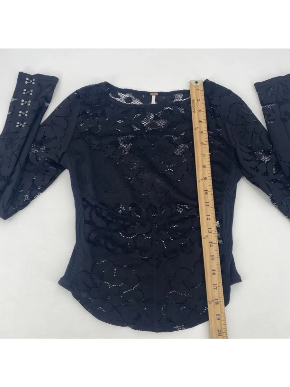 Free People Wild Roses Hook & Eye Cuff Lace Fitted Long Sleeve Top XS